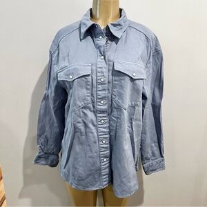 H&M Snap Front Shirt Sz M Long Sleeves Cotton Canvas Top HM H M Western